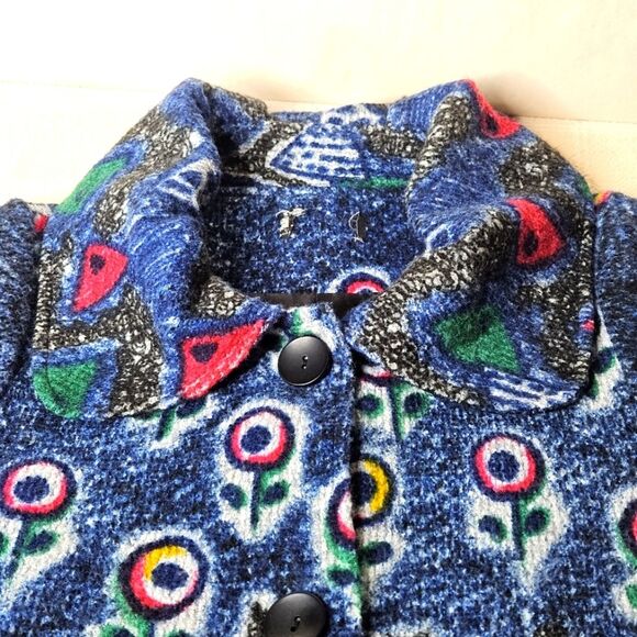 Damee Inc Wearable Art Vintage Blue Abstract Floral 3/4 Sleeve Swing Coat Jacket - Picture 5 of 12